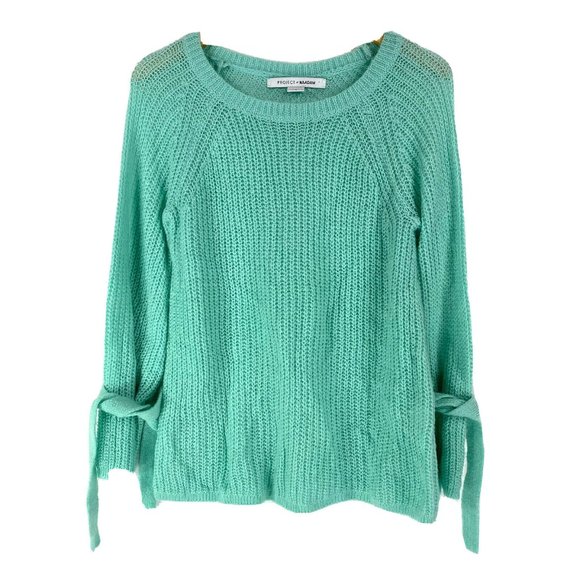 Project Naadam XS Sweater Pullover Bell Sleeve Tie Mint Green Open Knit Acrylic - Picture 1 of 11
